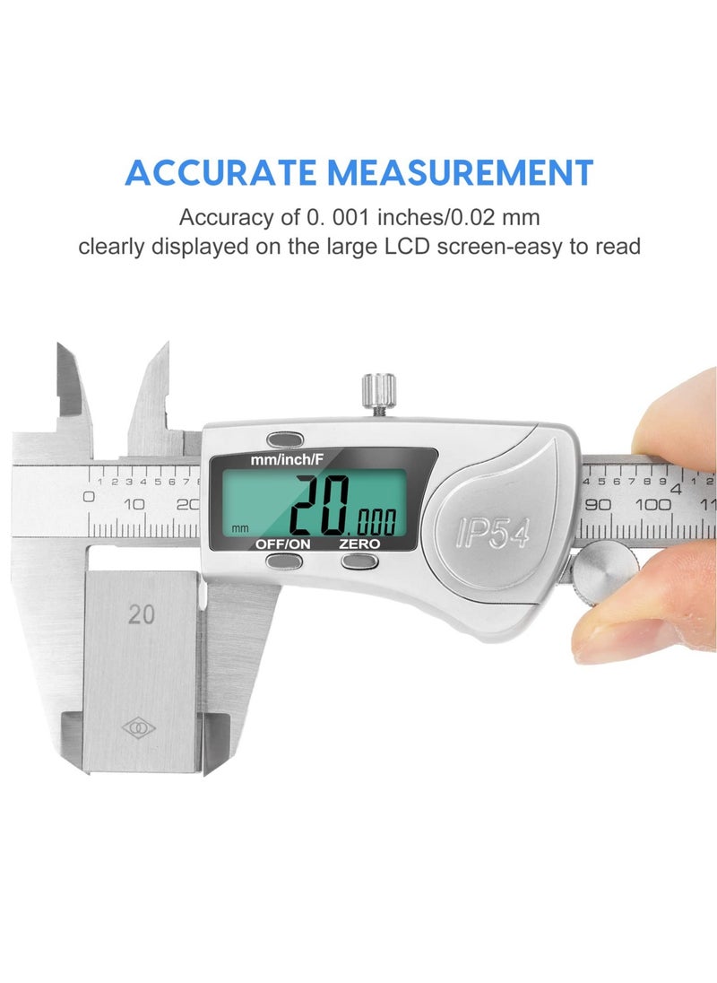 Generic - 6 Inch Digital Caliper Stainless Steel Measuring Tool with IP54 Water Resistance Easy Inch to Millimeter Conversion Large Display - Image 1