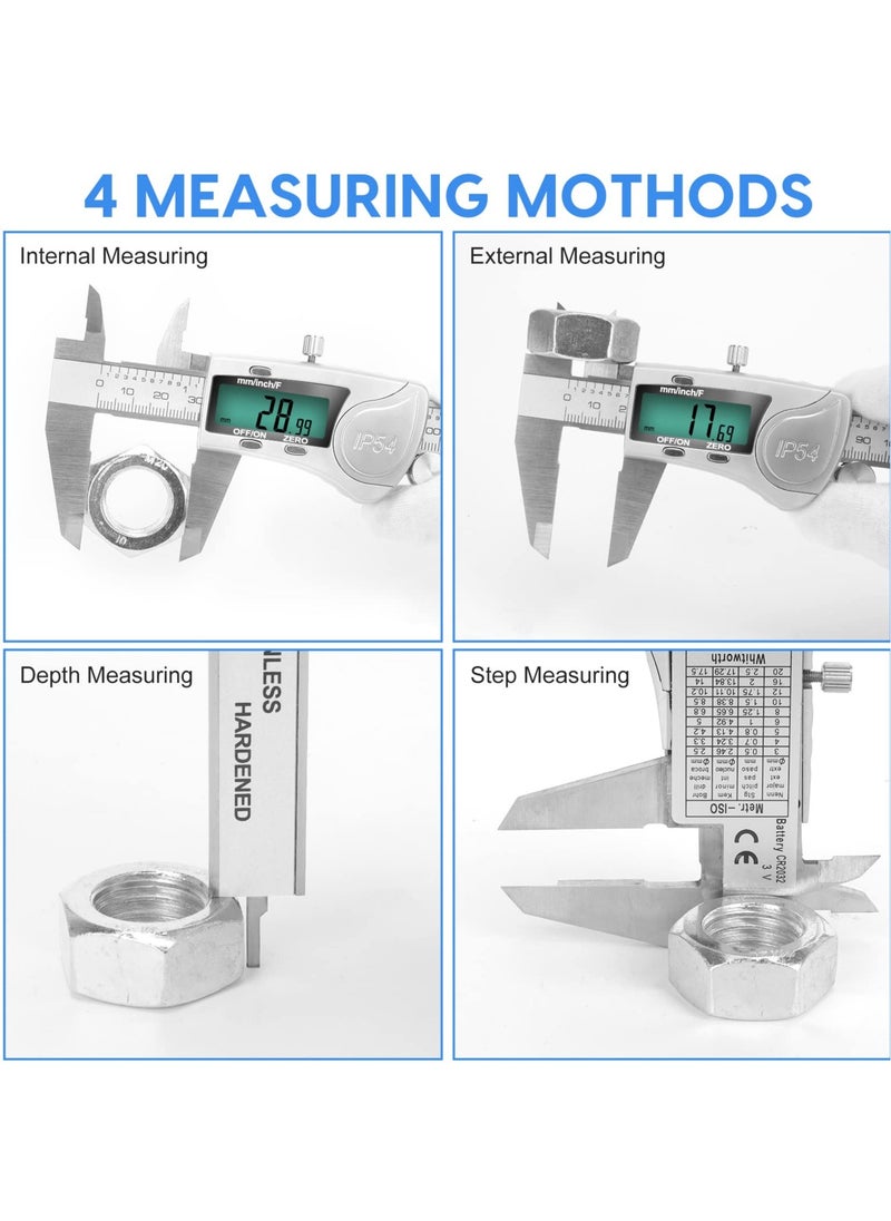 Generic - 6 Inch Digital Caliper Stainless Steel Measuring Tool with IP54 Water Resistance Easy Inch to Millimeter Conversion Large Display - Image 1