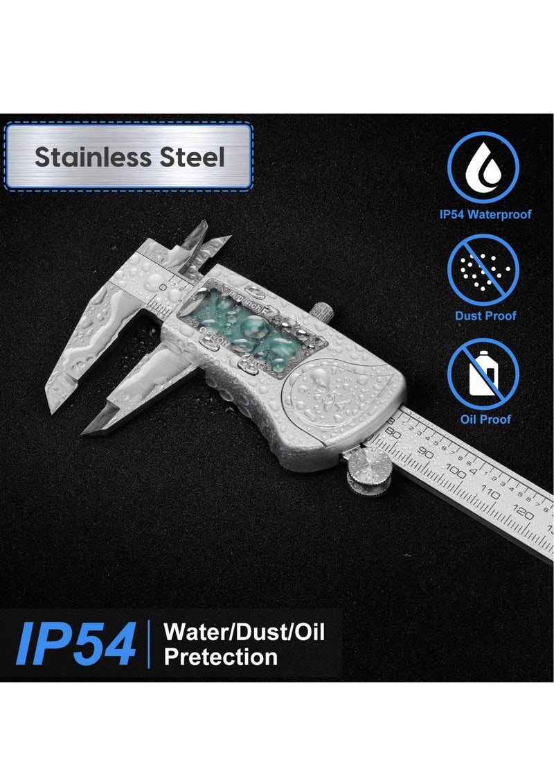 Generic - 6 Inch Digital Caliper Stainless Steel Measuring Tool with IP54 Water Resistance Easy Inch to Millimeter Conversion Large Display - Image 1