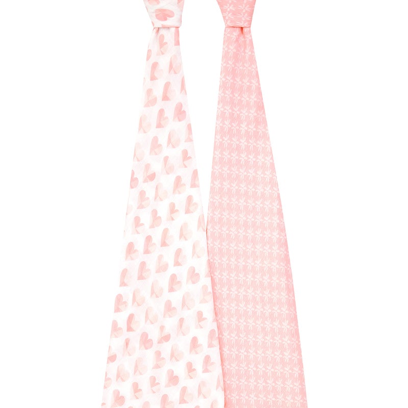 aden + anais Swaddle Blanket, Boutique Muslin Blankets for Girls & Boys, Baby Receiving Swaddles, Ideal Newborn & Infant Swaddling Set, Perfect Shower Gifts, 2 Pack, Piece of My Heart - Image 2