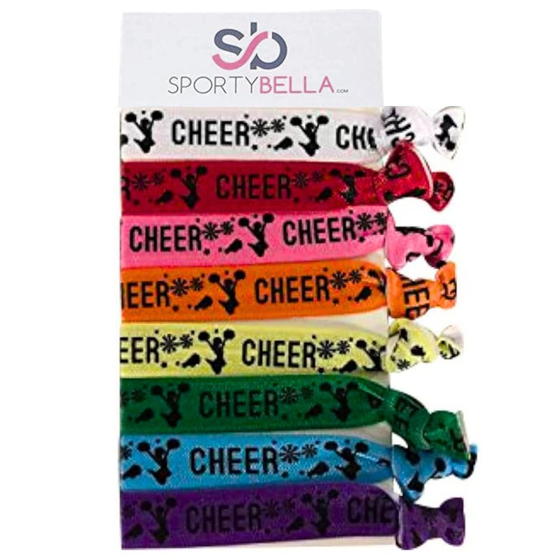 Infinity Collection - Multicolored Cheer Girl Hair Ties - No Crease, No Tug Elastic Ponytail Holders, Women, Cheerleaders, Teams & Coaches - 8 Pcs