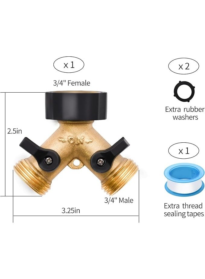 Pack Hose Splitter, 2 Way Heavy Duty Brass Garden Hose Splitter, for  Hose Connector, Brass Garden Hose Manifold with Rubber Washers  Tapes - Image 2