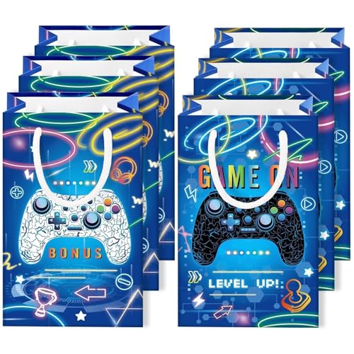 WERNNSAI Video Game Party Favor Bags - 16 PCS Blue Game Birthday Decorations Gift Bags for Kids Boys Gaming Party Supplies Video Game Goodie Bags with Handle for Game On Birthday Baby Shower Supplies - Image 1