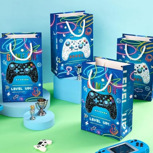 WERNNSAI Video Game Party Favor Bags - 16 PCS Blue Game Birthday Decorations Gift Bags for Kids Boys Gaming Party Supplies Video Game Goodie Bags with Handle for Game On Birthday Baby Shower Supplies - Image 5