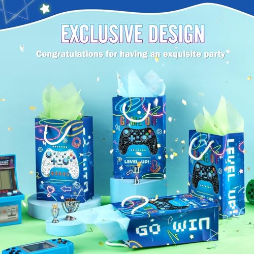 WERNNSAI Video Game Party Favor Bags - 16 PCS Blue Game Birthday Decorations Gift Bags for Kids Boys Gaming Party Supplies Video Game Goodie Bags with Handle for Game On Birthday Baby Shower Supplies - Image 2