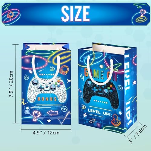 WERNNSAI Video Game Party Favor Bags - 16 PCS Blue Game Birthday Decorations Gift Bags for Kids Boys Gaming Party Supplies Video Game Goodie Bags with Handle for Game On Birthday Baby Shower Supplies - Image 3