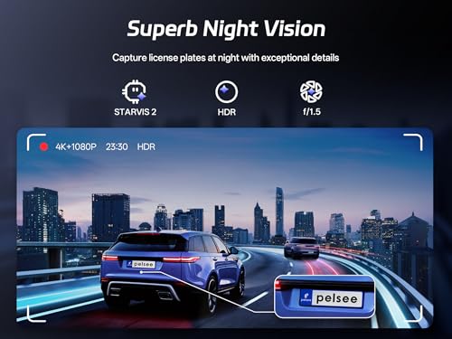 Pelsee S12 Pro Mirror Dash Cam with STARVIS 2 Sensor, Rear View Mirror Camera 5.8GHz WiFi, 4K Front and 1080P Rear Backup Camera for Car, ADAS &BSD, Voice Control, Color Night Vision, 64G Meomory Card - Image 3