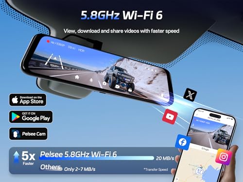 Pelsee S12 Pro Mirror Dash Cam with STARVIS 2 Sensor, Rear View Mirror Camera 5.8GHz WiFi, 4K Front and 1080P Rear Backup Camera for Car, ADAS &BSD, Voice Control, Color Night Vision, 64G Meomory Card - Image 5
