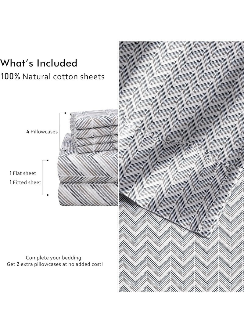RUVANTI 6 Pcs Cotton Sheets - 100% Natural Cotton Soft, Lightweight & Breathable Crispy Percale Bed Sheets, Queen Sheet Set 16" Deep Pockets, Inverted Streak - Image 2