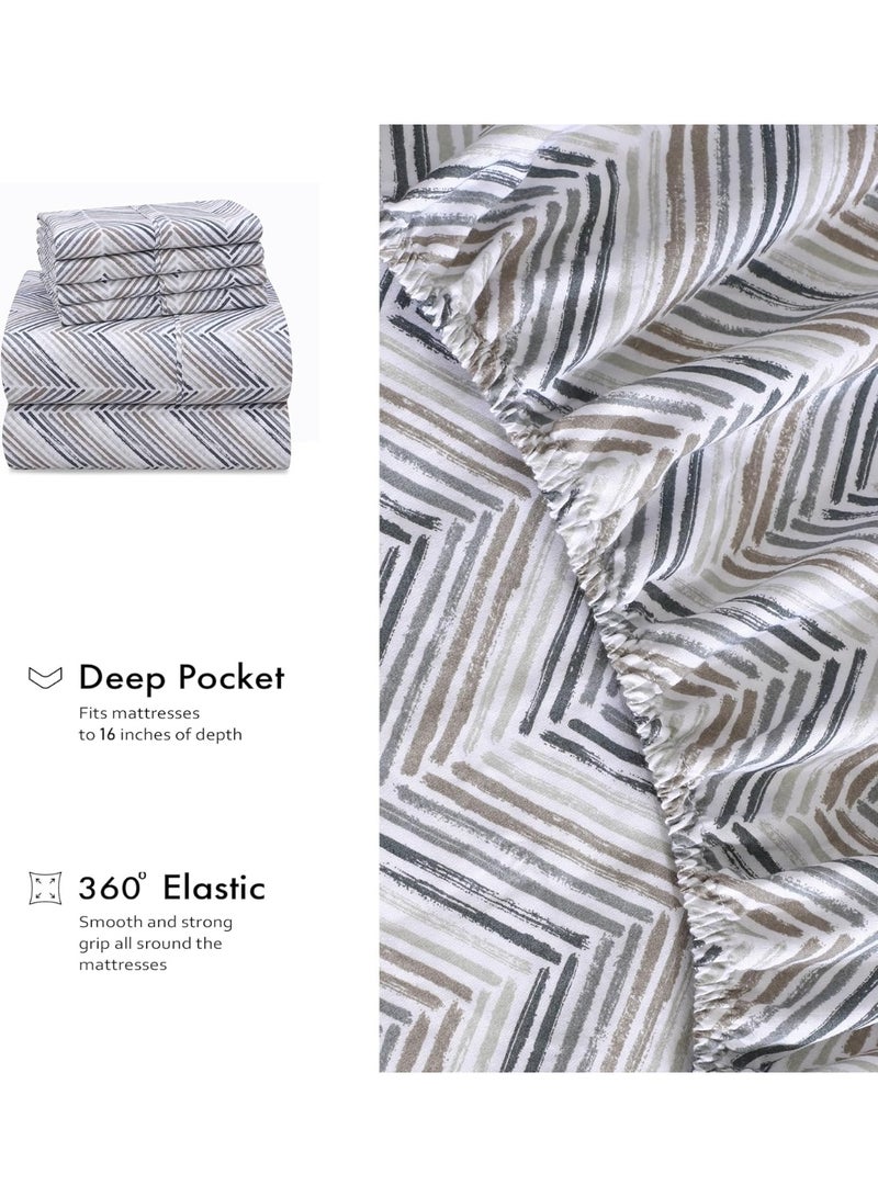 RUVANTI 6 Pcs Cotton Sheets - 100% Natural Cotton Soft, Lightweight & Breathable Crispy Percale Bed Sheets, Queen Sheet Set 16" Deep Pockets, Inverted Streak - Image 4