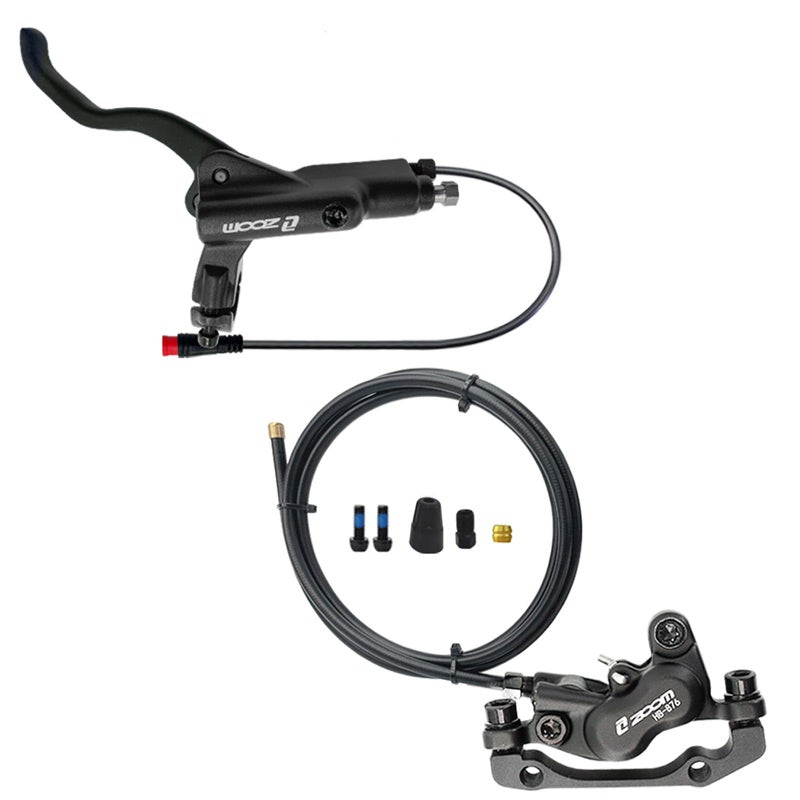 BUCKLOS Zoom HB876E 2-PIN 4 Pistons E-Bike Electric Power Off Hydraulic Disc Brake Set,Left Front 1100mm Right Rear 1850mm Aluminum Alloy Lever with Caliper is/PM Adapter for ebike/MTB Mountain Bike - Image 1