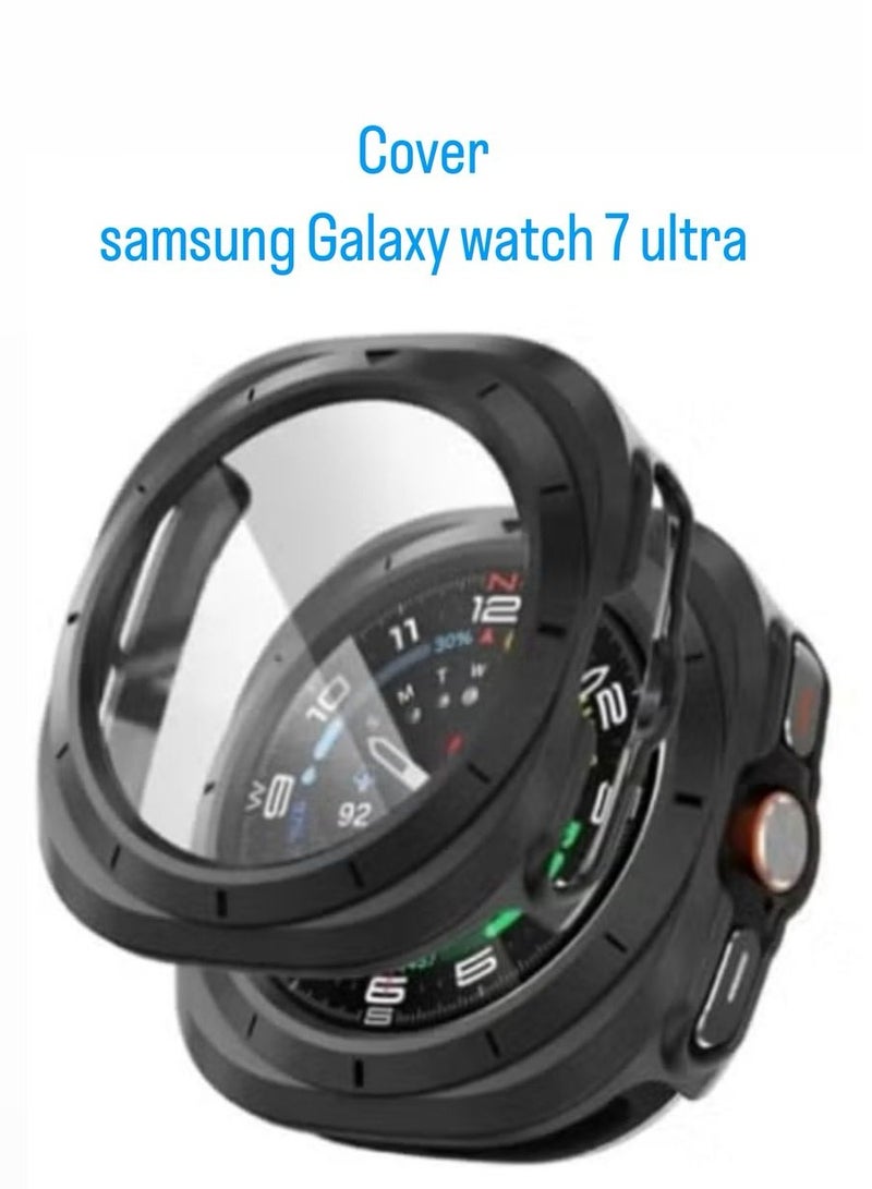 Tempered Glass Screen Protector with Hard Polycarbonate Cover, Scratch Resistant and Anti-Slip for Samsung Galaxy Watch 7 Ultra - Black - Image 1