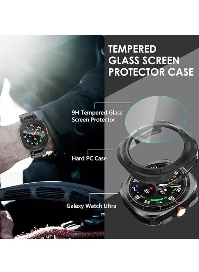 Tempered Glass Screen Protector with Hard Polycarbonate Cover, Scratch Resistant and Anti-Slip for Samsung Galaxy Watch 7 Ultra - Black - Image 4