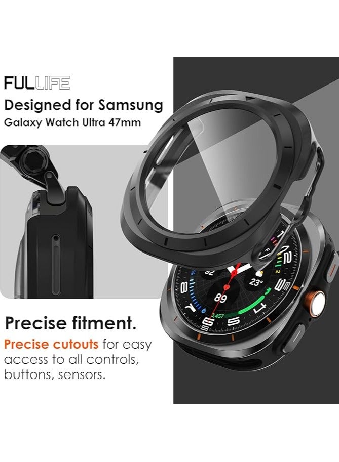 Tempered Glass Screen Protector with Hard Polycarbonate Cover, Scratch Resistant and Anti-Slip for Samsung Galaxy Watch 7 Ultra - Black - Image 3