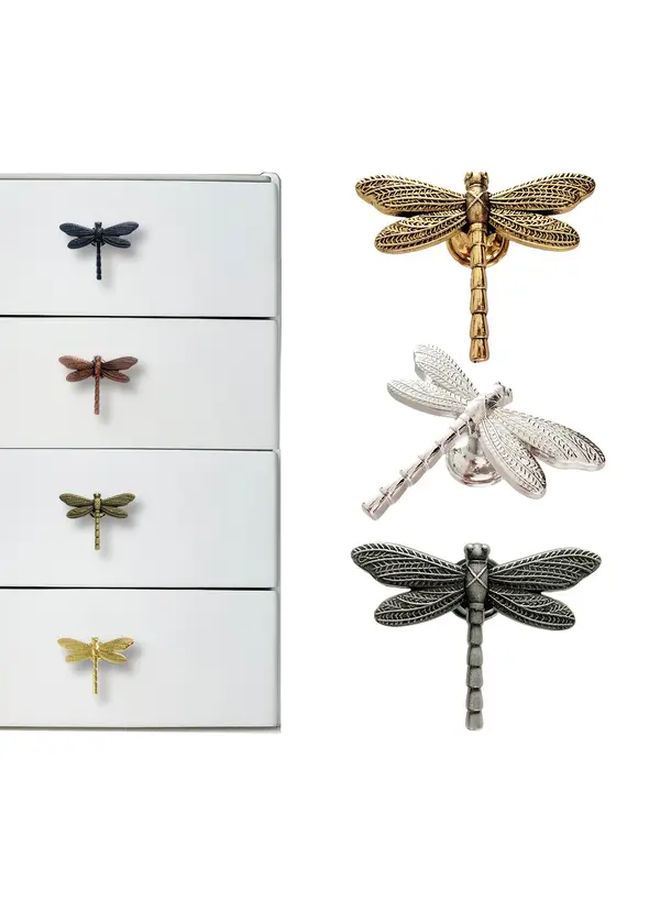 2pcs Tin Color Dragonfly Shaped Metal Handles For Cabinet Drawer Door Wardrobe - Image 1