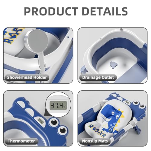 TPN Collapsible Baby Bathtub, Baby Bath Tub with Soft Cushion & Real-Time Thermometer, Baby Bathtub Infant to Toddler Tub (0-36 Months), Portable Travel Baby Tubs for Newborns (Navy Blue) - Image 5