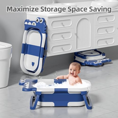 TPN Collapsible Baby Bathtub, Baby Bath Tub with Soft Cushion & Real-Time Thermometer, Baby Bathtub Infant to Toddler Tub (0-36 Months), Portable Travel Baby Tubs for Newborns (Navy Blue) - Image 3