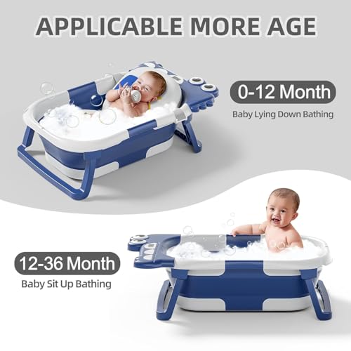 TPN Collapsible Baby Bathtub, Baby Bath Tub with Soft Cushion & Real-Time Thermometer, Baby Bathtub Infant to Toddler Tub (0-36 Months), Portable Travel Baby Tubs for Newborns (Navy Blue) - Image 2