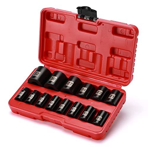 EMENTOL 14 PCS 1/2" Drive Standard Impact Socket Set, Metric, CR-V, 1/2-Inch Drive Shallow Impact Socket Set, 11mm - 32mm - Image 1