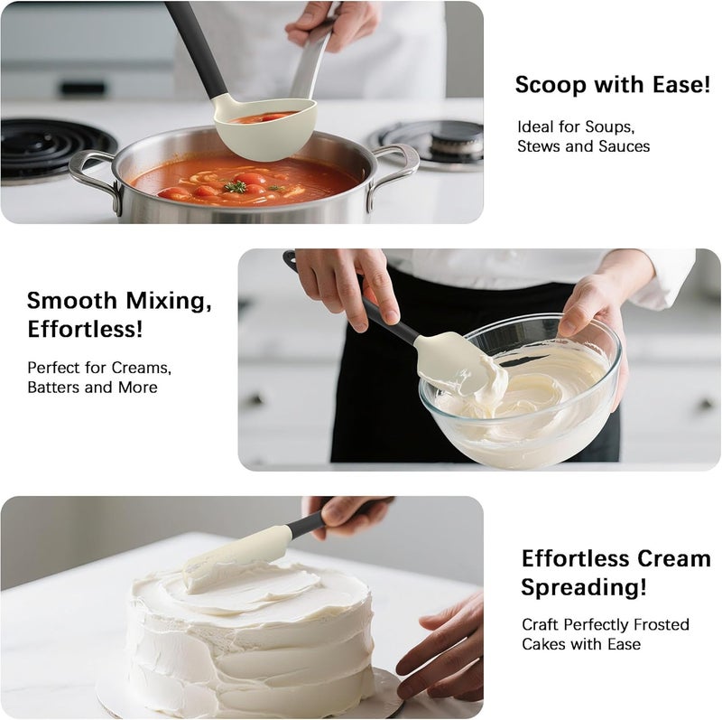 Coukre Silicone Kitchen Cooking Utensils Set with Holder – Heat-Resistant, Food-Grade Kitchen Tools, Spatula, Spoon & Gadgets for Non-Stick Pans, Dishwasher Safe (14, Beige) - Image 4