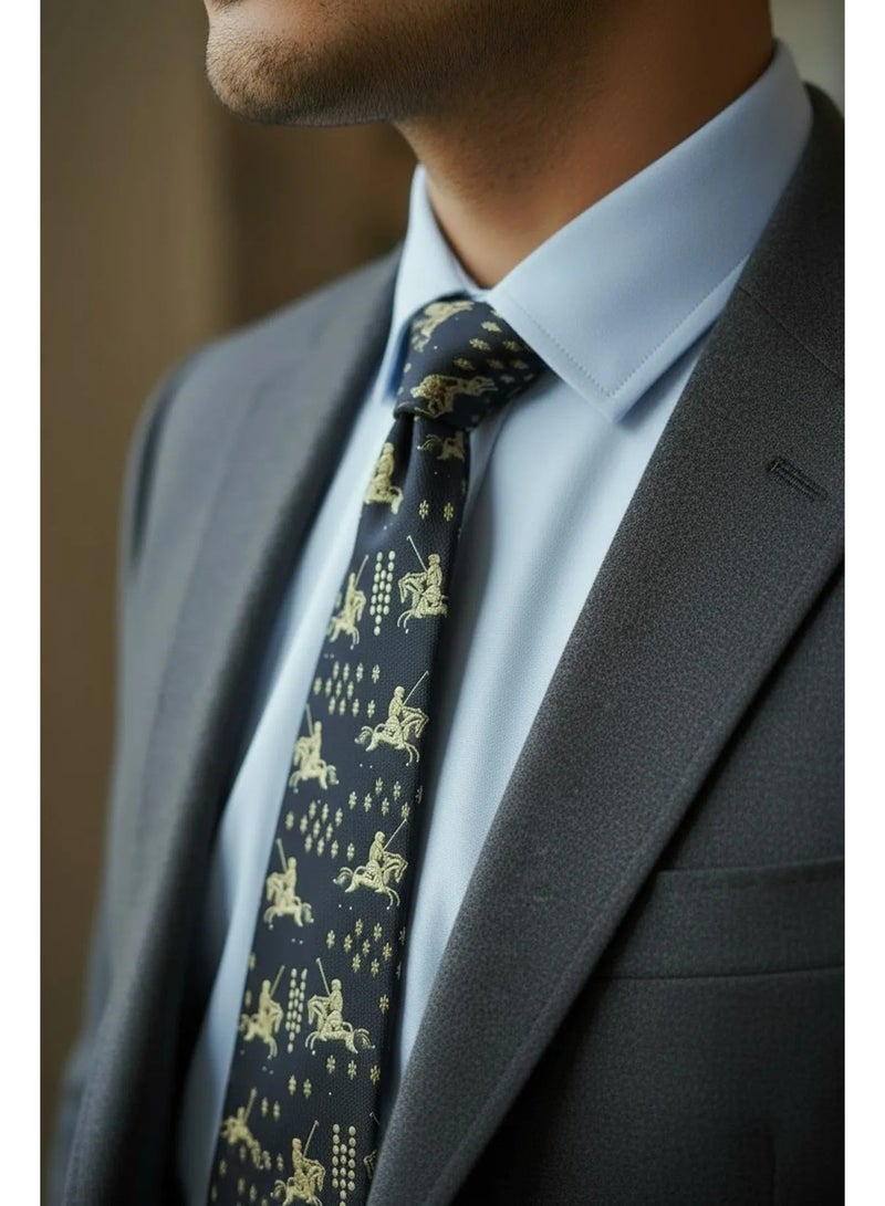 THE DELHI LOOM Store Men’s Black Gold Polo Rider Pattern Neck Tie Set With Gift Box - Image 3