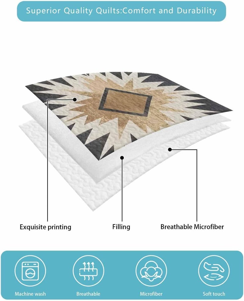 Quilts Twin Size Bedding Set, Brown Southwestern Lightweight Quilted Comforter, Vintage Traditional Tribal Ethnic Geometric Soft Bedspread Coverlet with Pillow Covers for All Season, 68" x 86" - Image 5
