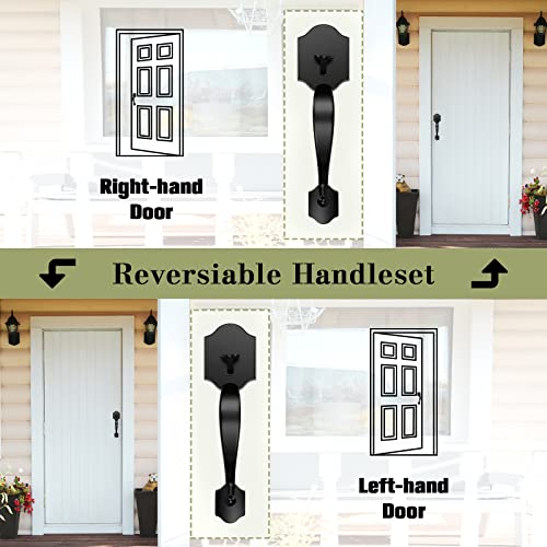 Tinewa Single Cylinder Exterior Handleset, Keyless Front Door Handle with Lever Inside, Low Profile Front Lock Handleset with Black Finish, Reversible for Right & Left Sided - Image 3
