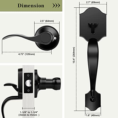 Tinewa Single Cylinder Exterior Handleset, Keyless Front Door Handle with Lever Inside, Low Profile Front Lock Handleset with Black Finish, Reversible for Right & Left Sided - Image 4
