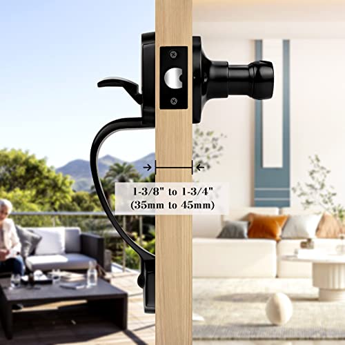 Tinewa Single Cylinder Exterior Handleset, Keyless Front Door Handle with Lever Inside, Low Profile Front Lock Handleset with Black Finish, Reversible for Right & Left Sided - Image 2