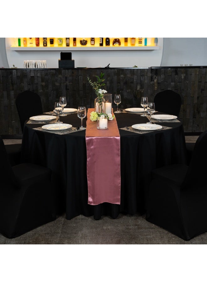 Restaurantware Table Tek 120 Inch Table Cover, 1 Round Wedding Tablecloth - Washable, Wrinkle-Free, Black Polyester Banquet Tablecloth, Hemmed, For Parties, Holidays, or Buffets - Image 3