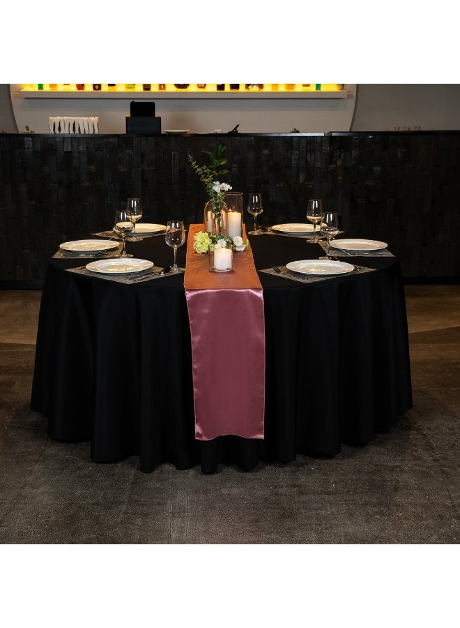 Restaurantware Table Tek 120 Inch Table Cover, 1 Round Wedding Tablecloth - Washable, Wrinkle-Free, Black Polyester Banquet Tablecloth, Hemmed, For Parties, Holidays, or Buffets - Image 5