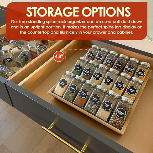 Trendy Trays Wooden Spice Rack Organizer, 3-Tier Shelf for Countertop, Drawer & Cabinet, Wooden Spice Rack Storage to Maximize Kitchen Space, No Bottles Included - Image 3