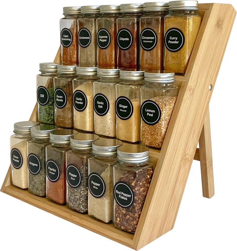 Trendy Trays Wooden Spice Rack Organizer, 3-Tier Shelf for Countertop, Drawer & Cabinet, Wooden Spice Rack Storage to Maximize Kitchen Space, No Bottles Included - Image 1