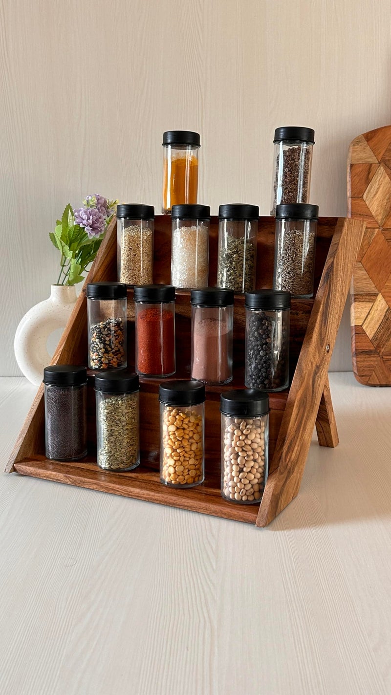 Trendy Trays Wooden Spice Rack Organizer, 3-Tier Shelf for Countertop, Drawer & Cabinet, Wooden Spice Rack Storage to Maximize Kitchen Space, No Bottles Included - Image 2