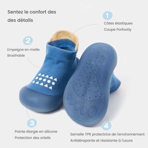 Bearbay Baby Sock Shoes Baby Walking Shoes Infant Non-Slip Breathable Slippers with Soft Rubber Sole Baby Boys Girls Sneakers khaki - Image 4