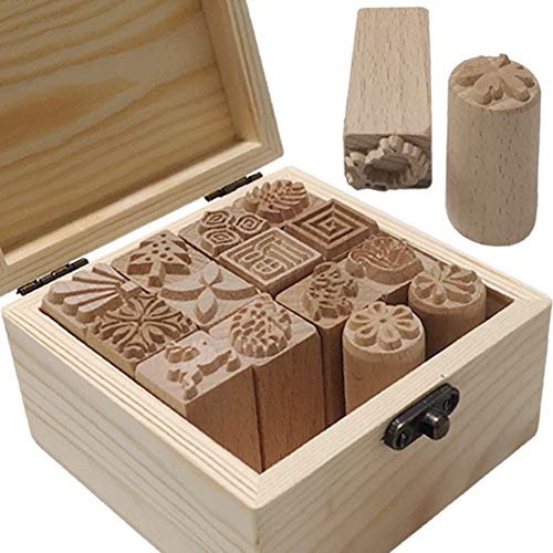 TINTON LIFE 16PCS Wooden Clay Pottery Stamp Pottery Tool Wood Block Stamp - Image 1