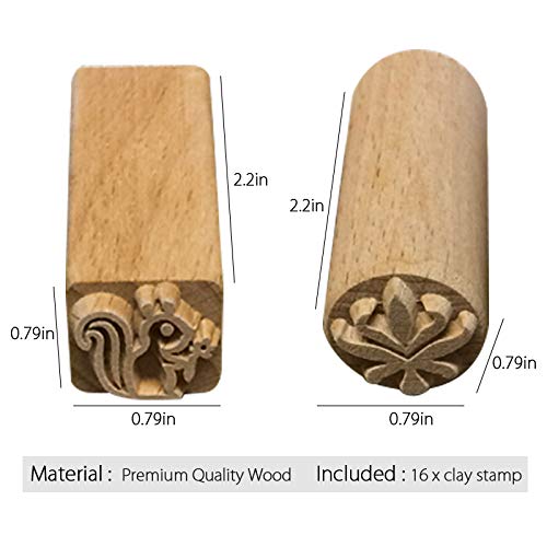 TINTON LIFE 16PCS Wooden Clay Pottery Stamp Pottery Tool Wood Block Stamp - Image 2