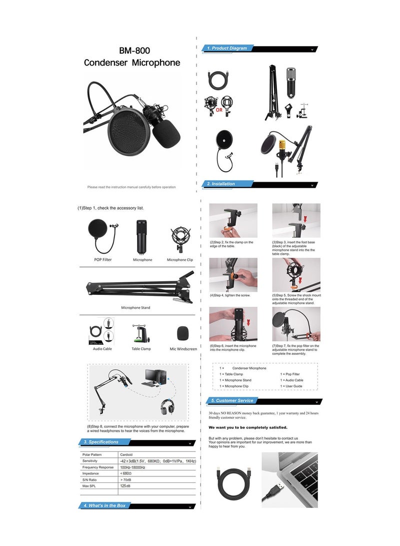 Gaming USB Microphone, PC Condenser Microphone,Recording Microphone, with Shock Stand for Podcast Youtube Video Stream Studio Recording Voice Over for Desktop/Laptop  - Image 5