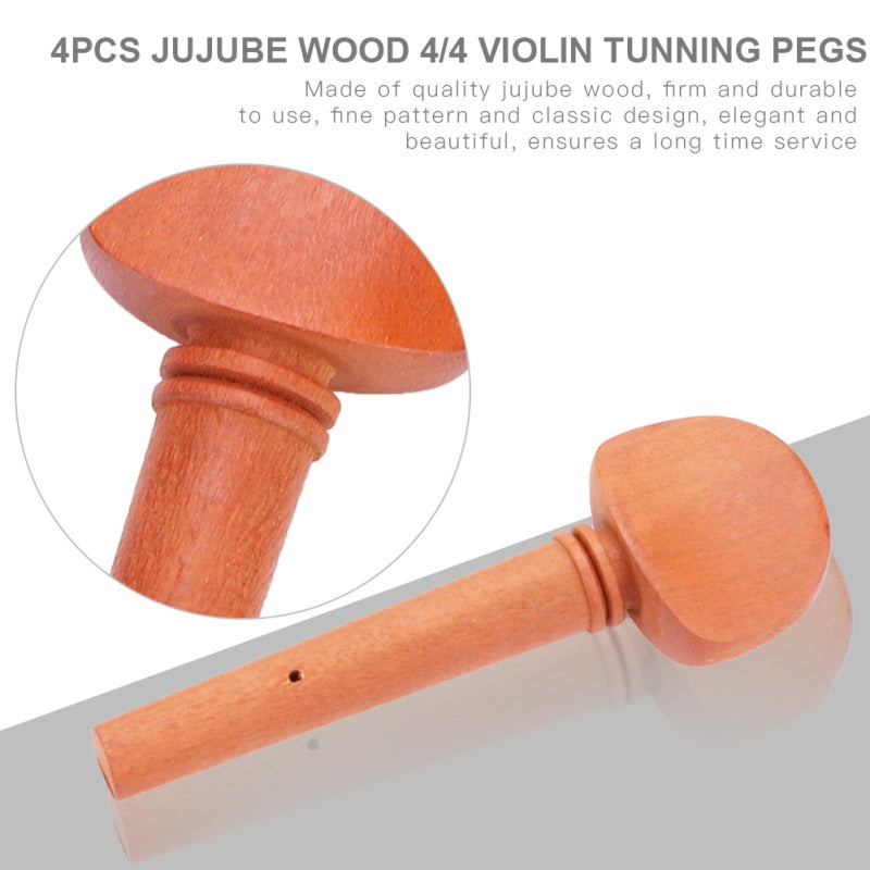 Violin Tuning Pegs 4Pcs Jujube Wood Set - Firm Durable Fine Patterned Violin Pegs for 4/4 Violin Replacement, Musical Instrument Maintenance - Image 3