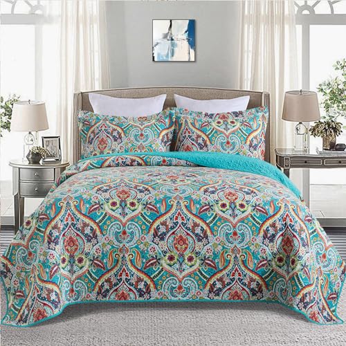 BEDIFANY Cotton Queen Quilt Set - Lightweight Queen Size Quilts Bedding Set for a Comfortable Sleep - Reversible Bedspread Coverlet (90 * 98 in) with Boho Pattern, 3 Pieces - Image 1
