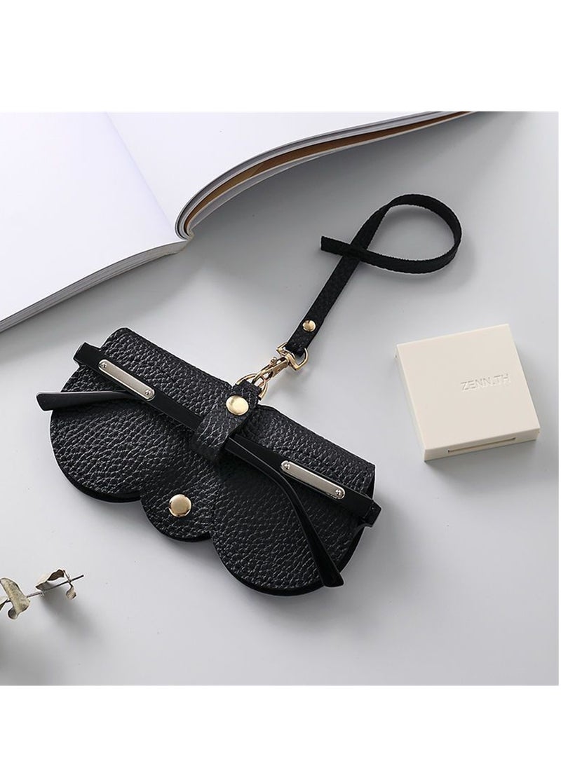 ماركة غير محددة - حقيبة نظارات جلدية ناعمة للنظارات والنظارات الشمسية حقيبة نظارات جلدية محمولة مع حزام (أسود)
﻿ - Image 1
