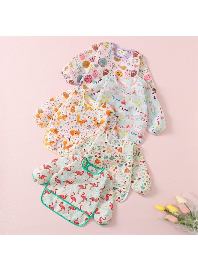 ElecMotive ElecMotive 5 Pack Long Sleeve Bib, Baby Toddler Waterproof Sleeved Bib for 6-30 Months Reusable with Catch-all Pocket  - Image 2