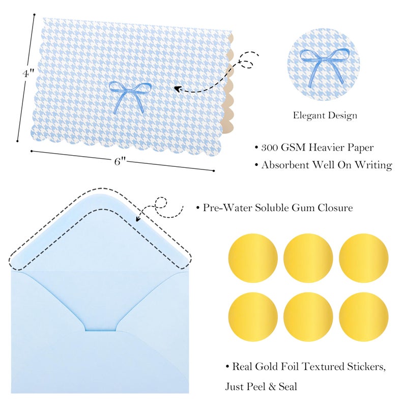 Crisky Blank Cards and Envelopes 4x6, 50 Pack Blue Thank You Blank Note Cards Bulk Bow Style for Baby Shower, Birthday, Wedding Decoration Party Favors - Image 2