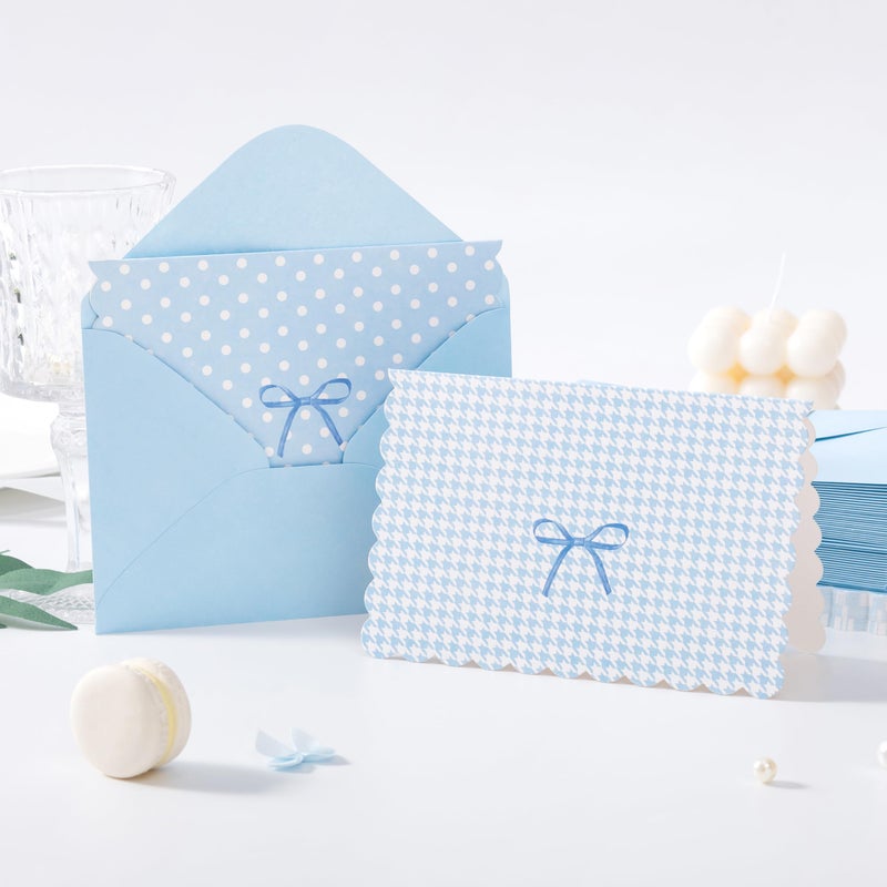 Crisky Blank Cards and Envelopes 4x6, 50 Pack Blue Thank You Blank Note Cards Bulk Bow Style for Baby Shower, Birthday, Wedding Decoration Party Favors - Image 3