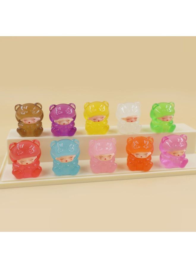 null - [Yunmeng Series Collection] Solid Luminous Bear Gummy Resin Ornament Pair-to-Pair Push Pushing Blind Bag-Color:Flocked Yunmeng Bear [10 Color Mixed Hair]-Specifications:One [bulk] For Complete Sets, Please Order In Multiples Of 10 - Image 1