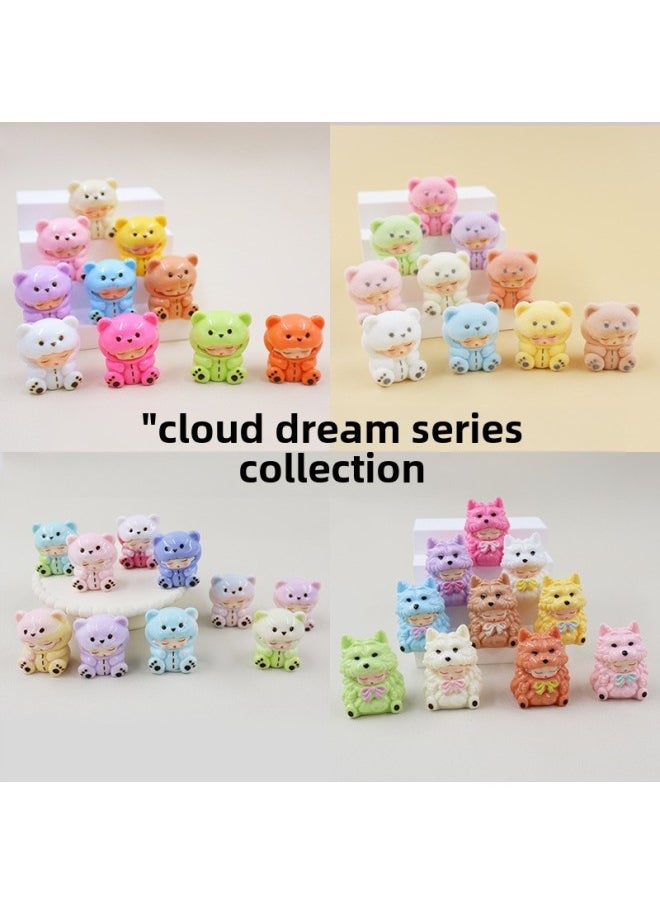 null - [Yunmeng Series Collection] Solid Luminous Bear Gummy Resin Ornament Pair-to-Pair Push Pushing Blind Bag-Color:Flocked Yunmeng Bear [10 Color Mixed Hair]-Specifications:One [bulk] For Complete Sets, Please Order In Multiples Of 10 - Image 1