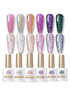 Born Pretty Reflective Glitter Gel Nail Polish Shimmer Sequins Sparkly Shiny Disco Dj Glitter Sequins Nail Polish 6Pcs 10Ml  - Image 1