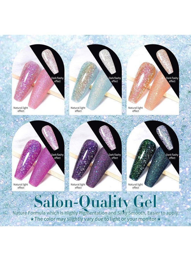 Born Pretty Reflective Glitter Gel Nail Polish Shimmer Sequins Sparkly Shiny Disco Dj Glitter Sequins Nail Polish 6Pcs 10Ml - Image 2