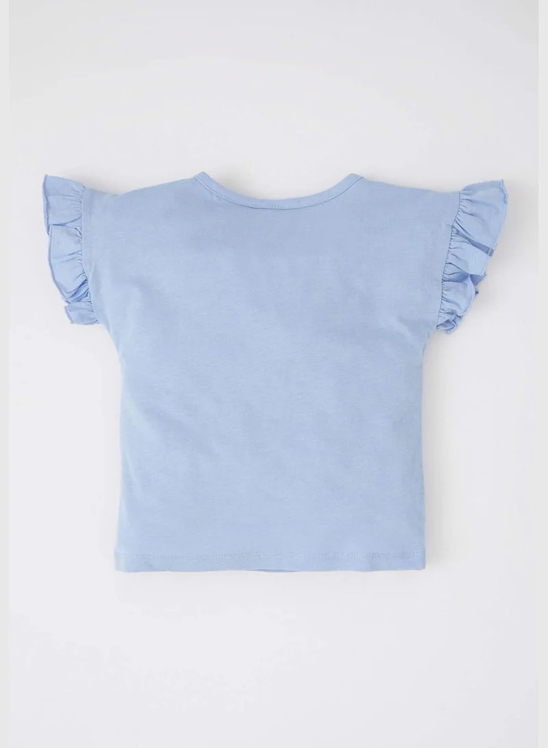 ديفاكتو Regular Fit Short Sleeve Frill Detail Heart Print T-Shirt