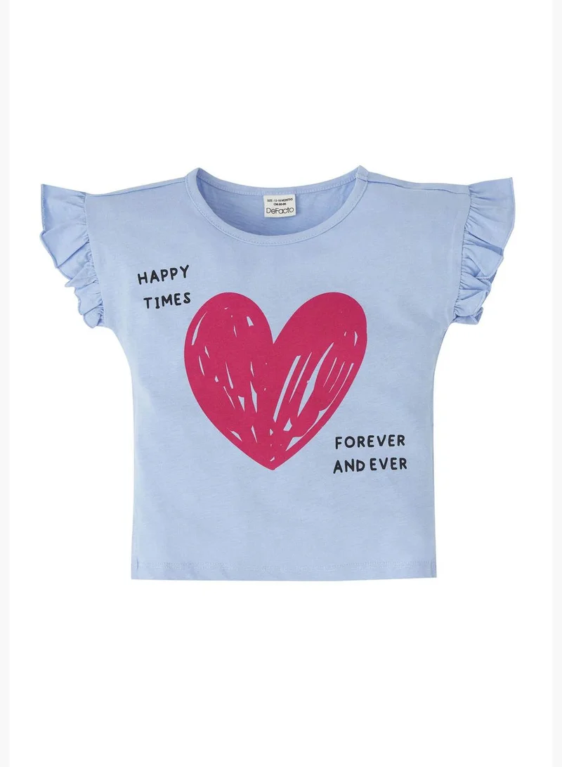 ديفاكتو Regular Fit Short Sleeve Frill Detail Heart Print T-Shirt